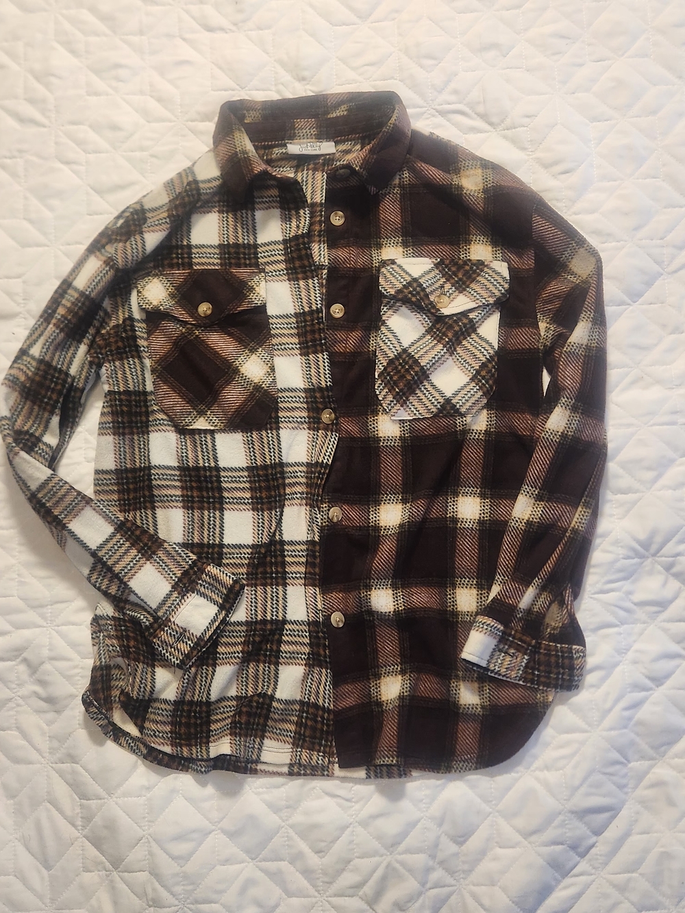 Womens Brown and Cream Plaid Flannel Shirt